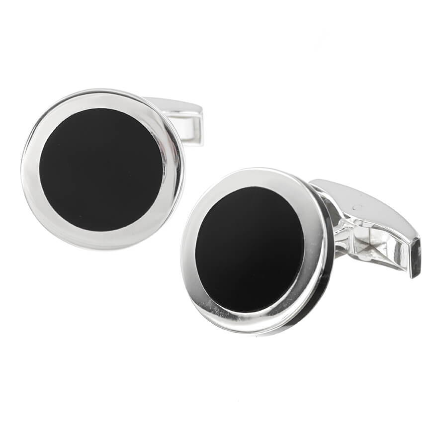 Sterling Silver Round Onyx Centre Cufflinks - Stone Sets